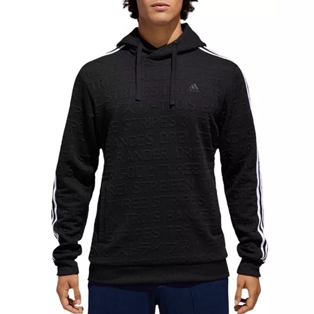 🌻  Adidas Originals Essentials Black Embossed Fleece Hooded Sweatshirt Size L